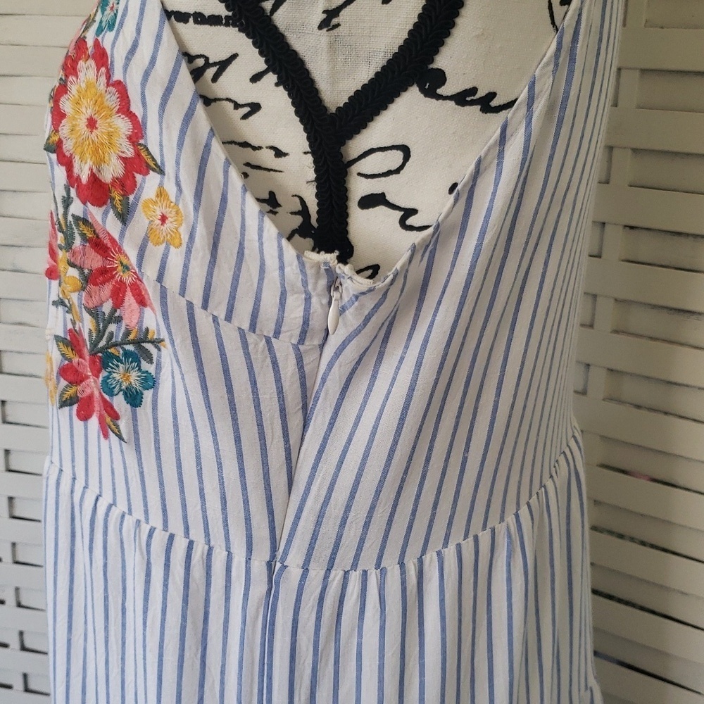 Savanna Jane Floral Embroidered Striped Sleeveless Dress Size L - Picture 6 of 7